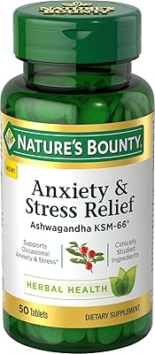 Nature's bounty ashwagandha ksm-66 comprimés pour soulager l'anxiété et le stress, 50 comprimés
