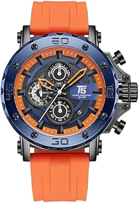 Montre chronographe pour homme avec bracelet en silicone, 22 mm, bleu, h3865g-orgblu, bleu