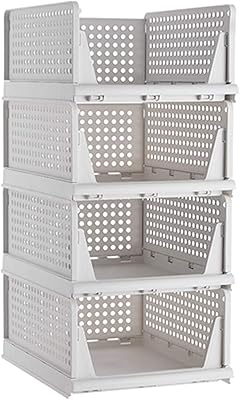 Panier de rangement en plastique empilable, organisateurs de placard pliables, bacs de rangement