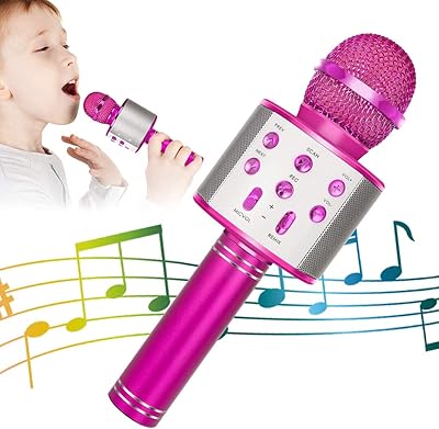 Microphone karaoké bluetooth sans fil pour enfants microphone portable 5-en-1 et enregistreur