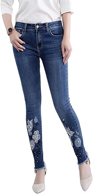 Jean skinny classique droit déchiré taille haute pour femme - bleu