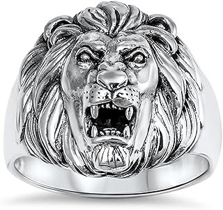 Bague pour homme en argent sterling 925 avec un grand rugissement du roi
