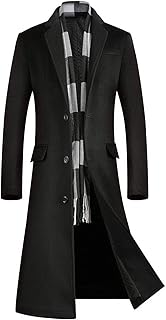 Manteau long simple en laine mélangée pour hommes ebossy avec poche à rabat