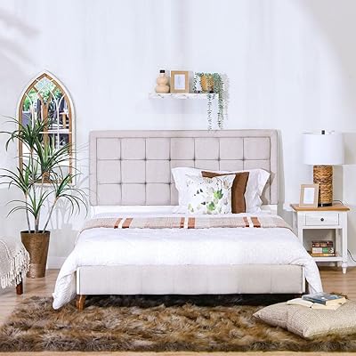 Lit queen gordion danube home (200 x 150 cm) | lit queen en bois au design moderne, solide et durable | mobilier de chambre calme et confortable, l160 x l208,6 x h118 cm - crème clair. Votre marketplace de proximité digitale : Diaytar