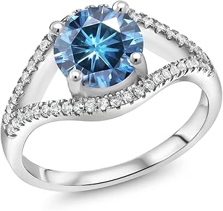 Bague de fiançailles ronde en argent sterling 925 avec moissanite bleue persane