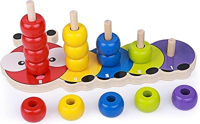 Tacobear anneaux en bois empilables jouets pour les tout-petits jeu de comptage