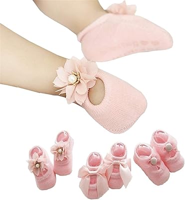 Ensemble de 3 paires de chaussettes pour nouveau-né sol antidérapantes en dentelle