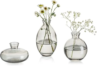 Vase à bourgeons en verre gris 3 pièces ensemble mini vases