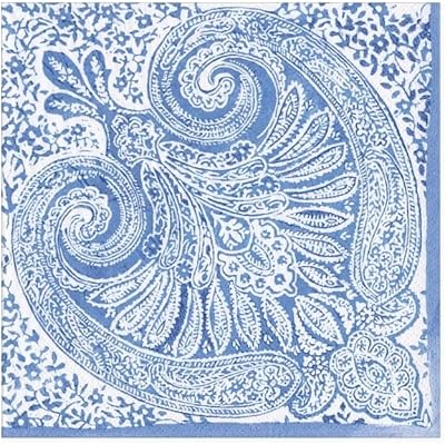Serviettes de cocktail en papier caspari paisley médaillon, bleues, 20 pièces par paquet