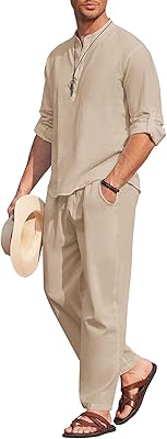 Ensemble de chemise henley décontractée à manches longues en coton et lin
