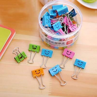 Quidel 40pcs 19mm trombones smiley mini pinces pliantes en métal coloré avec joli