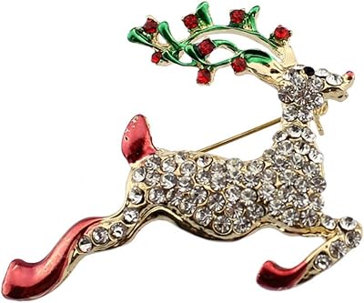 Broche de noël en forme de cerf avec perles et strass gloria