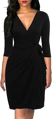 Robe classique pour femme à manches 3/4 et col en v, décontractée