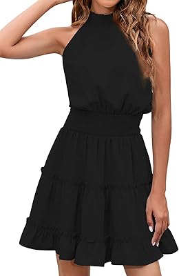 Mini-robe sans manches à volants taille haute pour femme