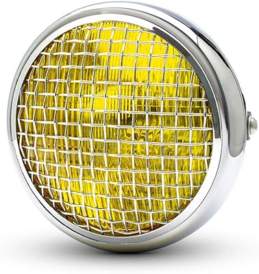 Phare de moto alchemy parts - 7,7\" chrome avec grille en maille