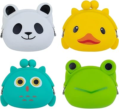 4 pièces porte-monnaie en silicone de dessin animé d'animaux sac de tête