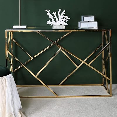 Table console moderne vanity living avec plateau en verre trempé, table d'entrée rome