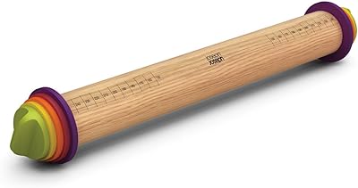 Rouleau à pâtisserie de joseph joseph 20085, réglable avec anneaux latéraux, en bois