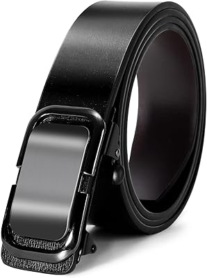 Ceinture à cliquet pour hommes, ceinture décontractée en cuir noir, boucle coulissante réglable