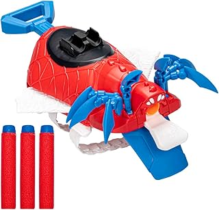 Marvel mech strike mechasaurus arachno spider-man, nerf blaster avec 3 fléchettes, jouets