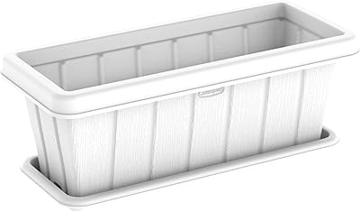 Pot de plante rectangulaire en cèdre avec plateau, blanc, 18 pouces, de cosmoplast