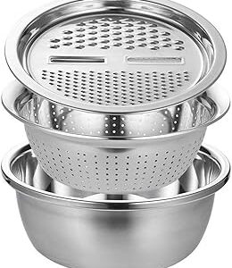 Bol multifonctionnel en acier inoxydable, panier de vidange pour broyeur de légumes 3 en 1, râpe de cuisine avec ensemble de passoire à bol. Diaytar : Où vos envies rencontrent votre budget