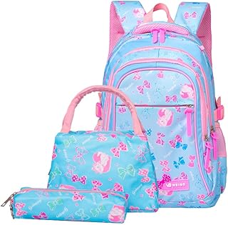 Sac à dos scolaire pour filles avec motif chat mignon, lot de 3
