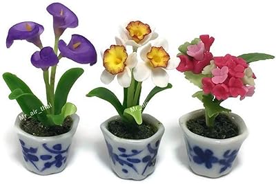 3 pièces mini fleurs d'argile jardin arbres féeriques petites plantes peinture céramique kits
