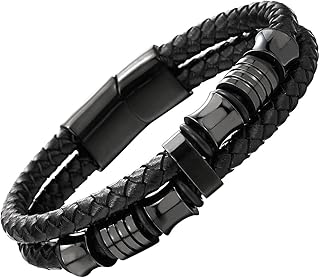 Bracelet en cuir tressé pour homme, bracelet en cuir tressé, breloques en acier