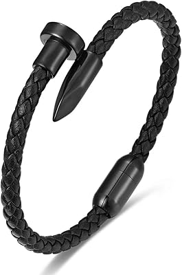 Bracelet en cuir tressé en acier inoxydable pour hommes et femmes avec breloque