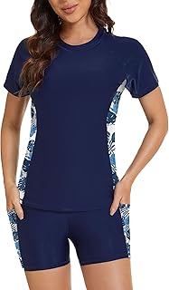 Maillot de bain à manches courtes et soutien-gorge intégré avec short pour femme