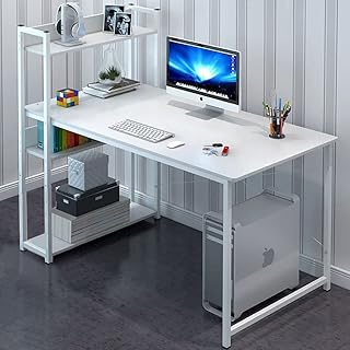 Bureau d'ordinateur avec étagères de rangement, table de bureau durable et à la mode,