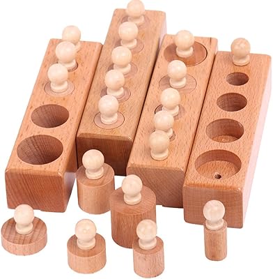 Jouet montessori en bois alissamin avec douille cylindrique avec poignée matériaux montessori