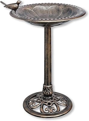 Bain d'oiseaux de jardin extérieur - bronze - polyrésine résistante aux intempéries
