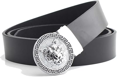 Ceinture en cuir de luxe pour hommes, motif tigre et loup doré, boucle
