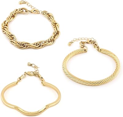 Lot de 3 bracelets réglables modernes sertis de perles dorées de zephyri