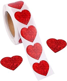Étiquettes cadeaux de saint-valentin cœur rouge pailleté, 500 étiquettes en 1 rouleau