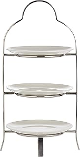 Présentoir à gâteau faj en acier inoxydable avec 3 assiettes en porcelaine, taille