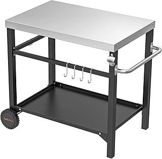 Table à manger mobile en acier inoxydable only fire, chariot multifonctionnel sur roulettes