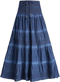 Jupe longue en jean brodée bohème taille pointue pour femme, taille unique