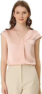 Chemisier léger en satin à manches courtes et col en v pour femme