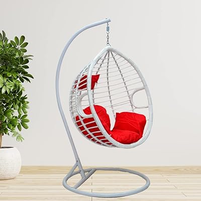 Chaise suspendue d'intérieur et d'extérieur en osier avec support et coussins résistants aux