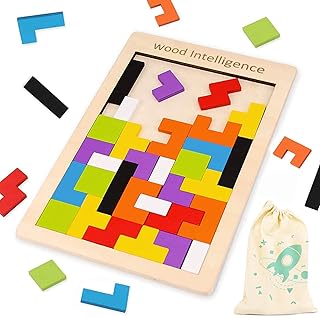 Puzzle en bois taquin avec sac de rangement, blocs russes 3d, puzzle