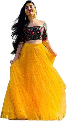Un blush fashion lehenga choli en soie semi-cousue pour femme (jaune bindu_yellow_one size)