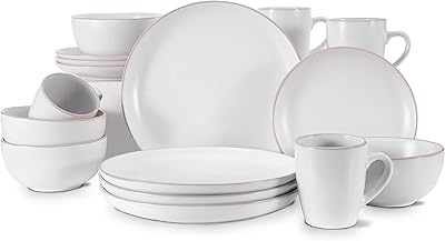 Service de table boboim, 16 pièces rondes en grès blanc de qualité