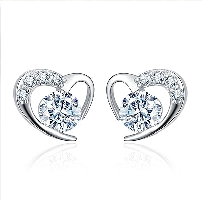 Boucles d'oreilles à tige en argent sterling 925 en forme de cœur