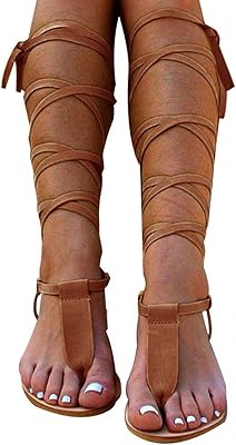 Sandales de gladiateur hautes pour femmes, chaussures d'été élégantes à lacets plats