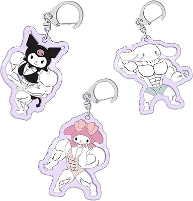 Porte-clés kurome cinnamoroll 3 pièces, pom pom purin my melody muscle bag, porte-clés