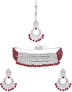 Ijewels ensemble de collier de perles bollywood kundan de mariage indien plaqué rhodium