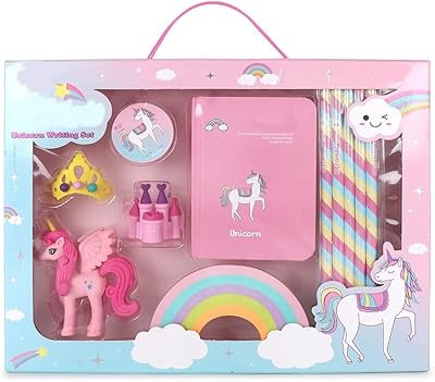 Ensemble de papeterie licorne xifor enterprise bloc-notes crayons taille-crayon et gommes pour filles